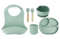Momi AMI Kinderserviesset met bestek, 6-delige set, slabbetje, lepel, vork, bord, kom 360 ml, beker 180 ml, van siliconen, vaatwasmachinebestendig en magnetronbestendig