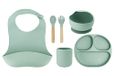 Momi AMI Kinderserviesset met bestek, 6-delige set, slabbetje, lepel, vork, bord, kom 360 ml, beker 180 ml, van siliconen, vaatwasmachinebestendig en magnetronbestendig