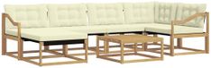 vidaXL Ensemble de salon d'angle 7 pièces Blanc et crème Acacia massif Inclus table