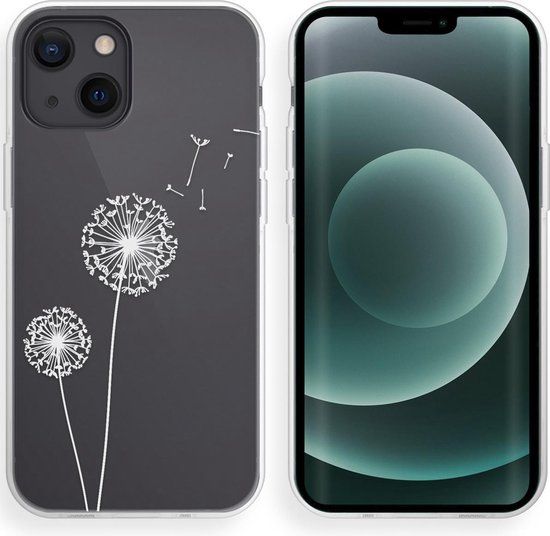 iMoshion Hoesje iPhone 13 Mini - Siliconen Back Cover - Wit / Transparant / Dandelion - Bloemen