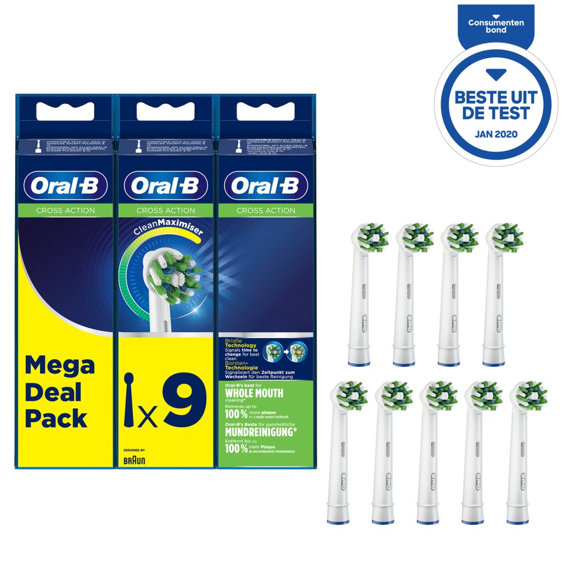 Oral-B CrossAction Opzetborstel - 9 stuks