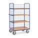 Fetra hoge etagewagen met 4 etages en lange wand van draadgaas met laadvlak van 1200 x 800 mm
