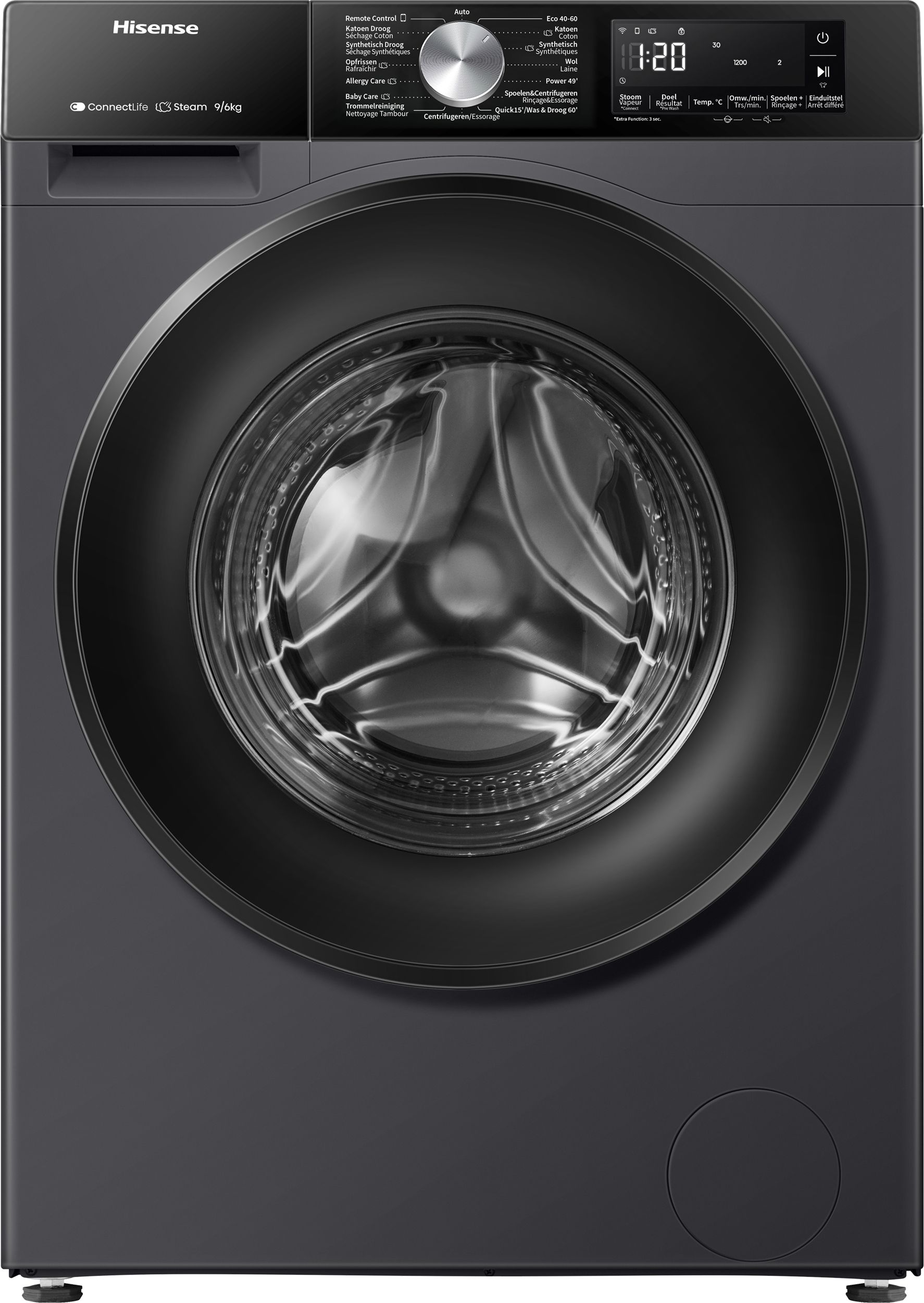 Hisense WD3S9043BB3 Was-droogcombinatie | Energieklasse A | 9/6 kg | 1400 toeren | Zwart