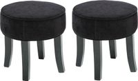 Atmosphera Tabouret / table d'appoint - 2x - bois/tissu - velours noir - D35 x H40 cm