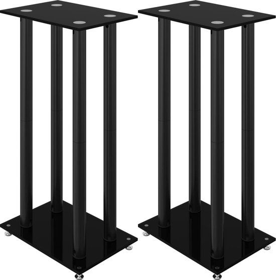 vidaXL Luidsprekerstandaards - 2 stuks - 4 pijlers - gehard glas - zwart