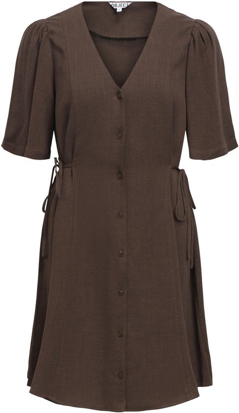 Object midi-jurk V-hals knoop Seal Brown