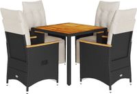 vidaXL 5-delige Bistroset met kussens, poly rattan, zwart
