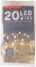 Merkloos 1x draadverlichting - zilver- 20 led - warm wit - 220 cm - kleine batterij houder