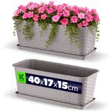 KADAX Balkonpot met onderzetter, plantenbak, balkonbak met wateropeningen, bloembak voor rozen, oleander, rotan imitatie (40 cm, karamel)