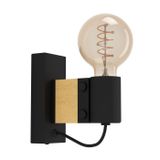 EGLO BAILRIGG E27 Zwart/Bruin Hout/Staal Wandlamp