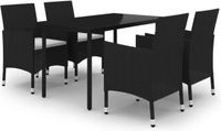 vidaXL 5-delige Tuinset met Kussens, Poly Rattan en Glas