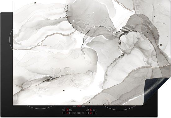 KitchenYeah® Inductie beschermer 77x51 cm - Marmer print - Zwart - Wit - Inductie kookplaat accessoire