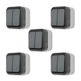 REV – 5 x serieschakelaar AquaStorm spaarset – lichtschakelaar voor vochtige ruimtes, IP55, eenpolig, opbouw, 230 V, 10 A, antraciet