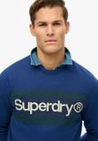 Superdry Core Logo Relaxt Gestreept Sweatshirt met Ronde Hals - Heren - Truien - Katoen - XXL - Blauw