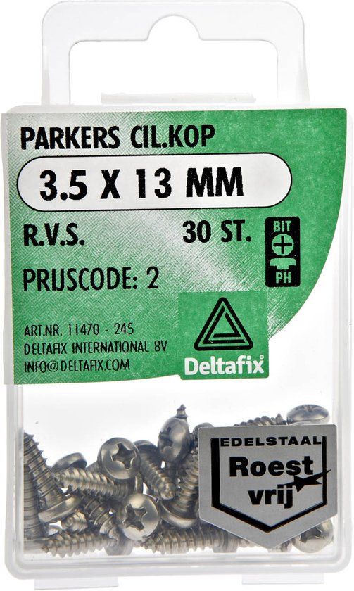Deltafix Parkers Cilinderkop Schroeven 3.5 x 13 mm RVS 30 Stuks