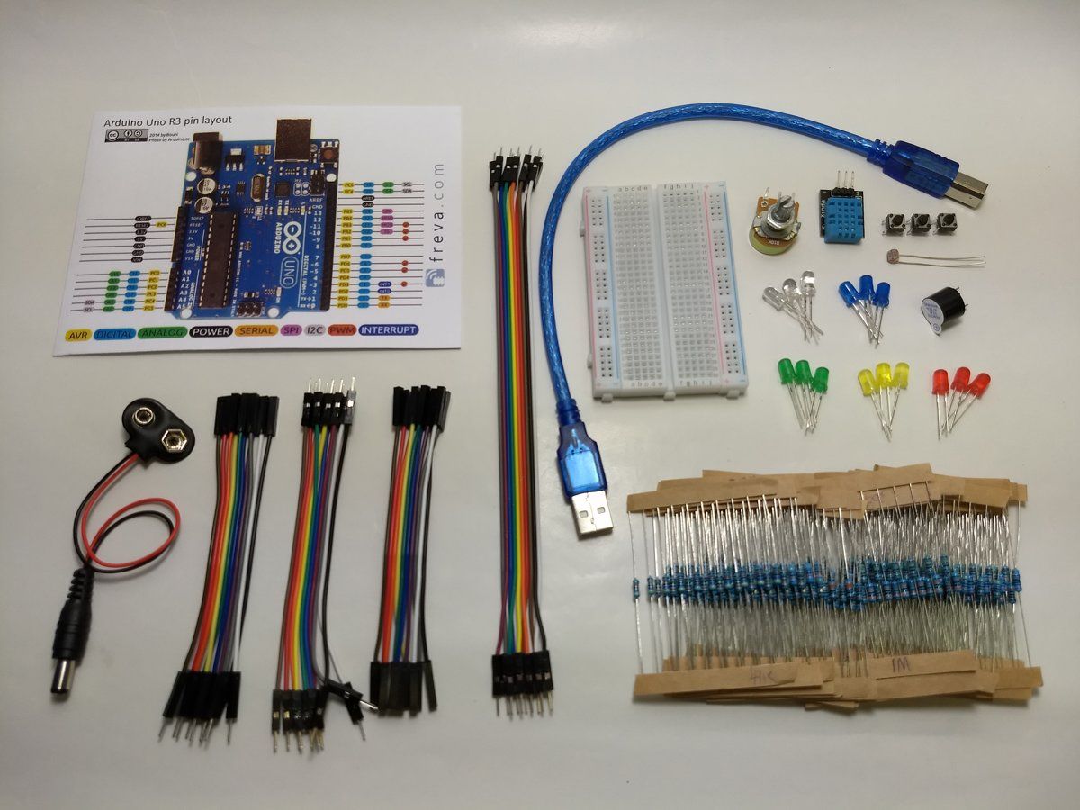 freva.com Starter kit: breadboard, jumper wires, LEDs, resistors,... without Arduino