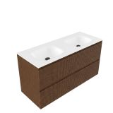 Saniclass Holz Atelier Badkamermeubelset - 120x45x61.5cm - Flow solid surface wastafel wit - 2 wasbakken - zonder kraangaten - 2 lades - mat walnut pure (hout) SW1420809/SW1224150