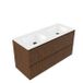Saniclass Holz Atelier Badkamermeubelset - 120x45x61.5cm - Flow solid surface wastafel wit - 2 wasbakken - zonder kraangaten - 2 lades - mat walnut pure (hout) SW1420809/SW1224150