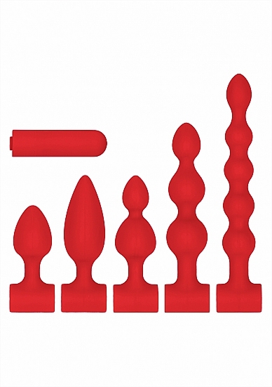 Ouch! Silicone USB-Rechargeable Anal Set - Red