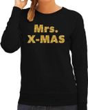 Bellatio Decorations Mrs. x-mas Foute Kersttrui sweater voor dames - zwart - met gouden glitter letters - kerstkleding / kerst outfit M