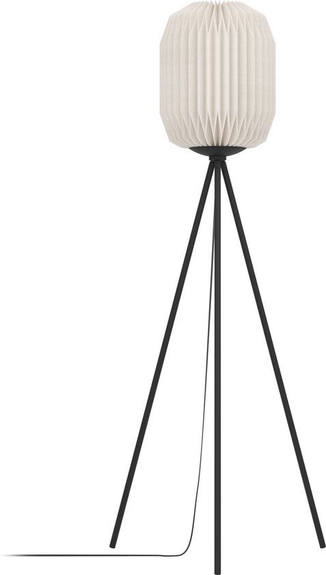 EGLO Belgrave Vloerlamp - Zwart/Wit - Papier - E27 - 141,5 cm - Met dimfunctie