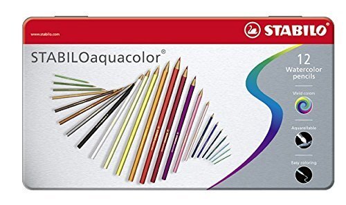 Stabilo 1612-5 Aquarel glaspotlood - aquacolor - metalen etui met 12 stuks - met 12 verschillende kleuren, meerkleurig