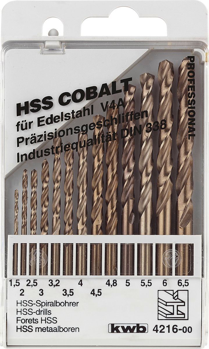 kwb HSS Cobalt Drill Bits - 1.5-6.5 mm - 13-Piece Set