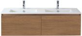 BES LED Frozen Badmeubelset 140 cm - Greeplijst in Kleur - Honey - Keramische Wastafel Wit 2 Kraangaten