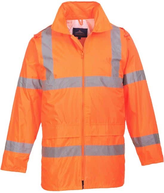 Portwest Regenjas Oranje Maat M met reflecterende striping