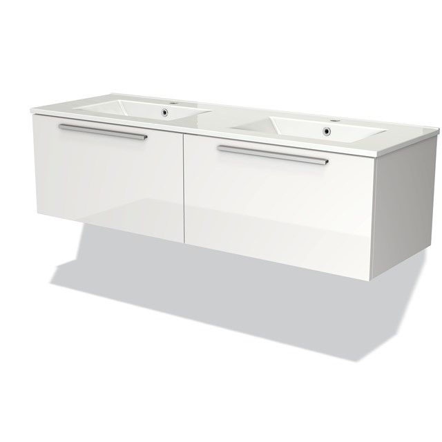 Maxaro Badkamermeubel 140cm Modulo Hoogglans Wit 2 Lades Vlak Wastafel Keramiek