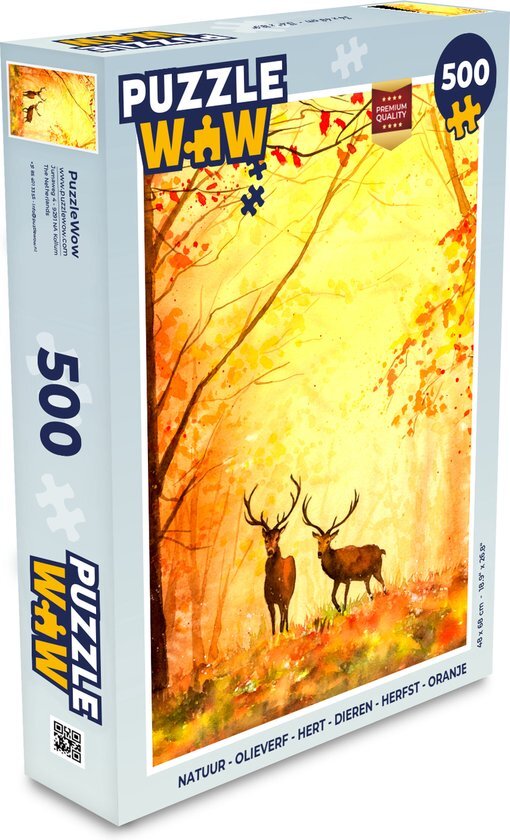 MuchoWow Puzzel Natuur - Olieverf - Hert - Dieren - Herfst - Oranje - Legpuzzel - Puzzel 500 stukjes - Sinterklaas cadeautjes - Sinterklaas voor grote kinderen