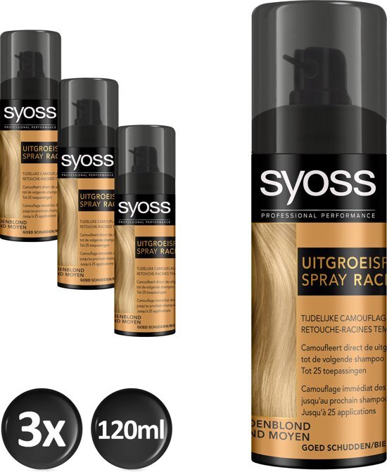 Syoss Uitgroeispray Donkerblond 120 ml - 3 stuks - Voordeelverpakking - Camoufleert uitgroei