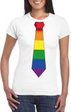 Bellatio Decorations Shoppartners Bv Wit t-shirt met regenboog stropdas dames - LGBT/ Gay pride shirts L