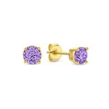New Bling Zilveren Oorknopjes met Zirkonia Steentje 4mm - Paars - Verguld/Goud op Zilver