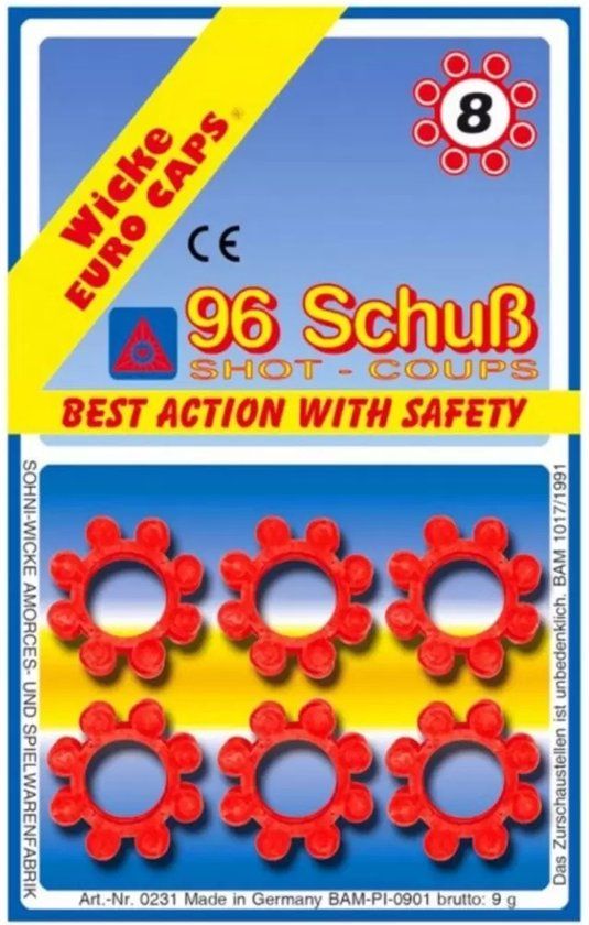 Wicke speelgoed revolver/pistool plaffertjes 8 schots - 12 ringen - Rood