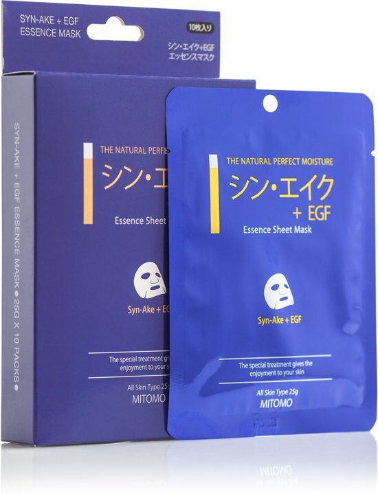 Mitomo Syn-Ake + EGF Sheet Mask Japanse Gezichtsmasker Gezichtsverzorging Anti-Aging Huidverbeterend Rimpelverzachtende Werking