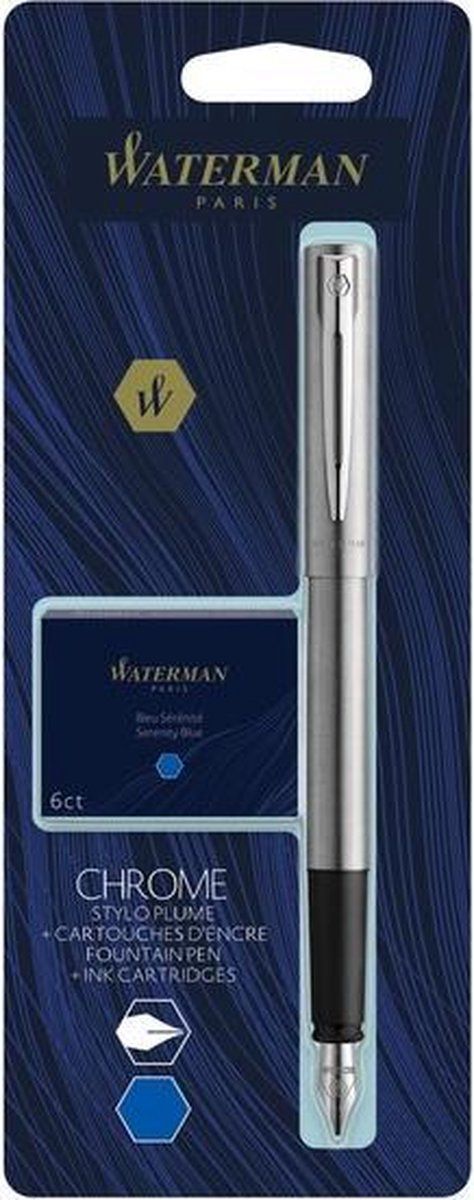 Waterman Allure chrome F blauw + inktpatronen blauw Vulpen