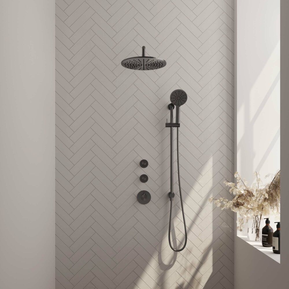 Brauer Gunmetal Carving Inbouw Doucheset met Glijstang, Muurarm en Ronde Handdouche - Gunmetal