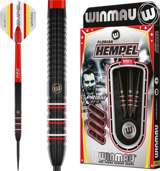 Winmau Florian Hempel 85% Steeltip Dartpijlen - 24 Gram - Geel/Rood/Wit/Zwart - 3 stuks