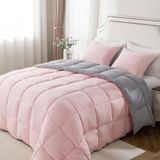 KASENTEX All Season Down Alternatieve Gewatteerde Dekbedset met Sham(s) - Omkeerbaar Ultra Zacht Dekbedovertrek Hypoallergeen Machine Wasbaar, Queen, Roze Potpourri/Quartz Zilver
