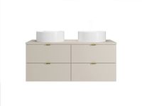 Vente-unique Meuble de salle de bain suspendu avec vasque à poser ronde - Beige - 120 cm - LAVENA