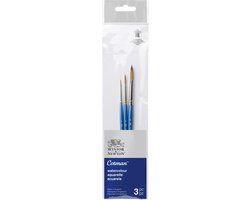 Winsor & Newton Cotman Aquarelpenseel Set 2 – 3 Synthetische Ronde Penselen, Korte Steel (0, 4, 8)