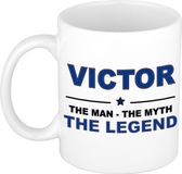 Bellatio Decorations Naam cadeau Victor - The man, The myth the legend koffie mok / beker 300 ml - Donkerblauw