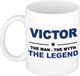 Bellatio Decorations Naam cadeau Victor - The man, The myth the legend koffie mok / beker 300 ml - Donkerblauw