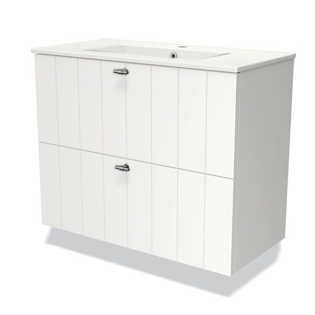 Maxaro Badkamermeubel 80cm Modulo Slim Mat Wit 2 Lades Lamel Wastafel Keramiek