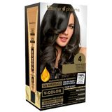 Thader Th Pharma V-Color Permanent Kleurset zonder ammoniak met vloeibaar goud 100% grijsdekking, 120 ml (nr. 4 middenbruin)