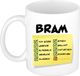 Bellatio Decorations Naam mok Bram - wit - top gozer - keramiek - 300 ml - cadeau collega beker