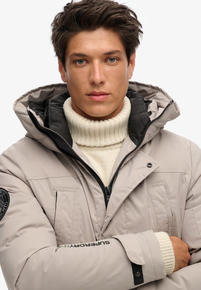 Superdry City Padded Parka Jacket Heren Jas - Stone Donkergrijs - Maat S