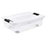 keeeper Opbergdoos met wieltjes, deksel en schuifsluiting, 59,5 x 39,5 x 18 cm, 28 l, transparant