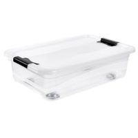 keeeper Opbergdoos met wieltjes, deksel en schuifsluiting, 59,5 x 39,5 x 18 cm, 28 l, transparant